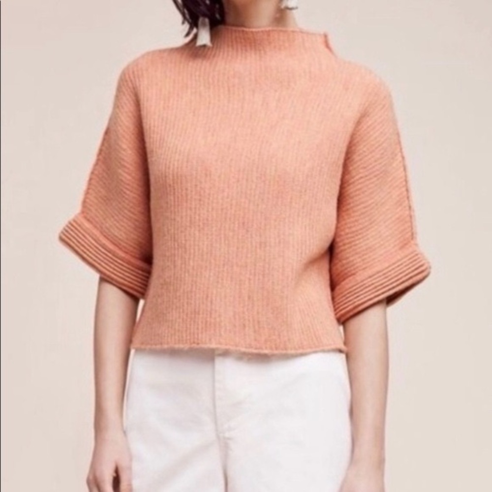Moth Anthropologie Coral Mock Neck Short Sleeve Sweater XS